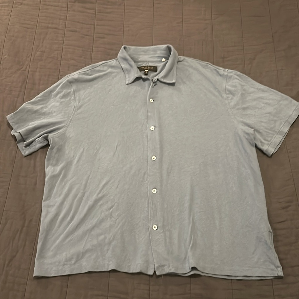 Rag & Bone casual short sleeve button down collared shirt, blue